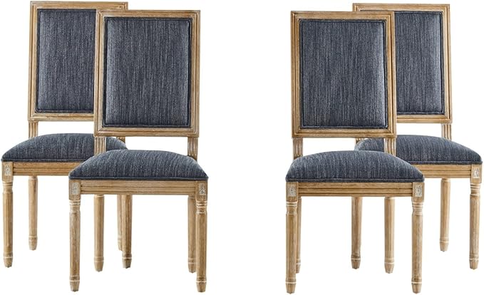 Merax Upholstered Solid Wood Dining Chairs Set of 4, French Country Style Accent Side Seating Furniture for Kitchen, Living Room, Cushioned Back, Blue Gray
