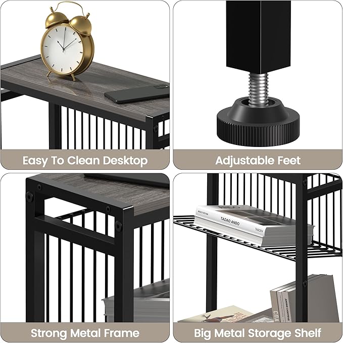 End Table for Small Space, 3-Tier Narrow Side Table with Magazine Holder,Slim Nightstand, Skinny Snack Couch Table in Living Room, Bedroom Study and Balcony (Grey)