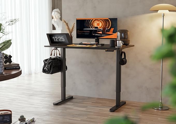 Claiks Electric Standing Desk, Adjustable Height Stand up Desk, 40x24 Inches Sit Stand Home Office Desk with Splice Board, Black Frame/Black Top
