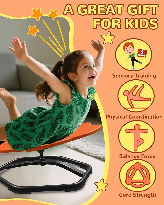 21" L × 19" W Spinning Chair for Autistic Kids, Sensory Toys for Kids with Autism, Sit and Spin, Toddlers & ADHD Children, Sensory Products Swivel Chair, Orange