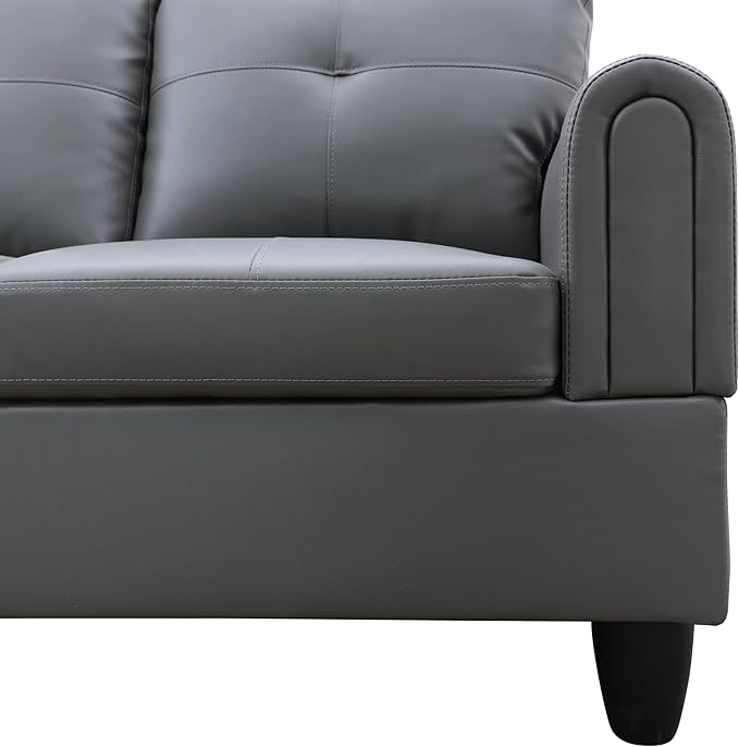 NicBex Sectional Couch 3 Pieces Sofa Set with Right Chaise Faux Leather L Shaped Cloud Couch for Living Room Furniture Sets with Storage Ottoman, Modular Sofa for Living Room & Apartment, Dark Grey