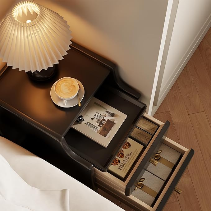Wood Nightstand, Black Nightstand with 2 Drawers, Bedside Table for Bedroom