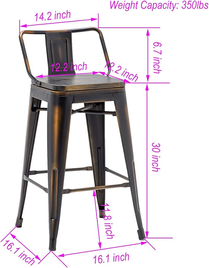30 Inch Swivel Bar Stools Set of 4 with Backs Counter Height Industrial Metal Barstools Island Bar Chairs for Home Kitchen Dining Room (Swivel 30 inch, Distressed Gold Wooden)