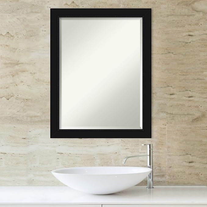 Amanti Art Black Bathroom Mirror for Over Sink, 27x21 Avon Black Rectangle Vanity Mirror, Medium Casual Frame, Hangs Horizonally and Vertically, Bathroom Wall Decor, Beveled Edge