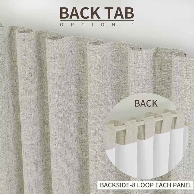 Joydeco Natural Linen Curtains 84 inch Length 2 Panels Set Burg 100% Blackout Patio Door Curtain Room Darkening Sliding Door Curtains Thermal Insulated Back tab Rod Pocket(105x84 inch, Light Beige)