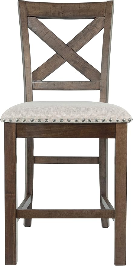 Signature Design by Ashley Moriville Rustic Farmhouse 24.5" Upholstered Barstool, 2 Count, Beige & Brown