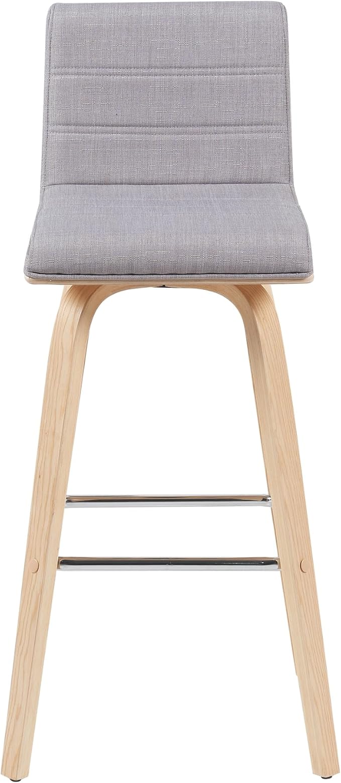 Vienna Modern Swivel Bar Height Stool with Grey Upholstered Seat and Patterned Oak Wood Frame Set of 3