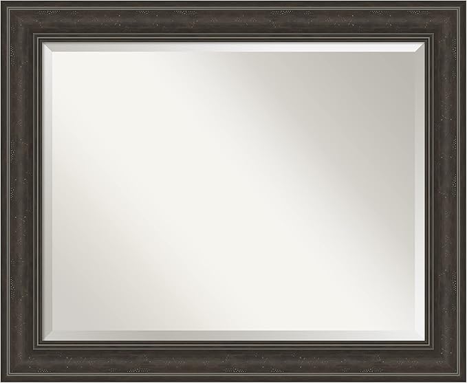 Amanti Art Brown Bathroom Mirror for Over Sink, 28x34 Shipwreck Greywash Rectangle Vanity Mirror, Large Traditional Frame, Hangs Horizonally and Vertically, Bathroom Wall Decor, Beveled Edge
