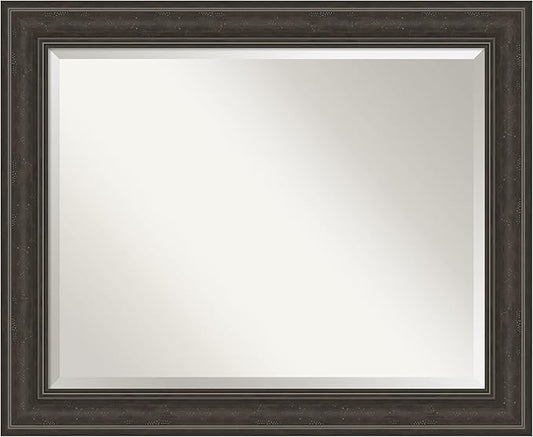 Amanti Art Brown Bathroom Mirror for Over Sink, 28x34 Shipwreck Greywash Rectangle Vanity Mirror, Large Traditional Frame, Hangs Horizonally and Vertically, Bathroom Wall Decor, Beveled Edge