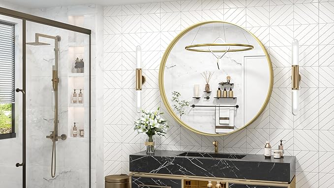 TokeShimi 40 Inch Round Gold Bathroom Mirror for Wall with Non-Rusting Aluminum Alloy Brushed Matte Metal Frame for Modern Minimalist Farmhouse Home Decor