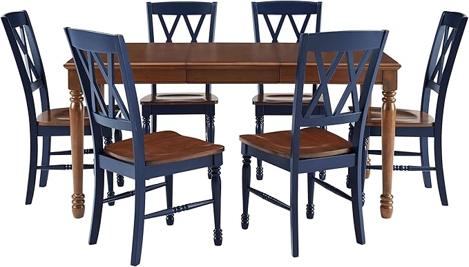 Crosley Furniture Shelby 7-Piece Traditional Dining Table Set for 6, Dinner Tables with Kitchen Chairs, Navy/Dark Cherry