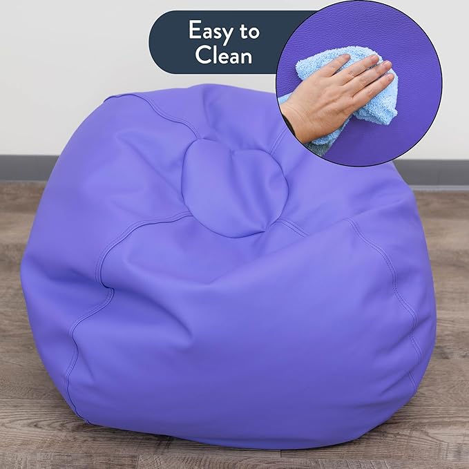 Children's Factory 35" Round Bean Bag, Bean Bag Chair with Water-Resistant Cover for Kids, Flexible Seating for Classroom Elementary, Easy to Clean, Purple