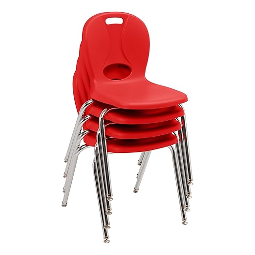 Learniture LNT-118-CSW-RD Learniture Structure Series Stackable School Chairs for Classroom, 18" Seat Height, Red, Pack of 4