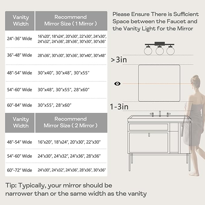 Silver Framed Bathroom Mirror, Brushed Nickel Rounded Corner Rectangle Wall Mirror, Tempered Glass, Shatter Proof, Anti-Rust, Hangs Horizontally or Vertically (22" x 30", Silver)