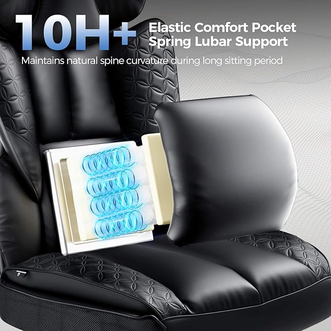 GTRACING Big and Tall Gaming Chair 400lbs Heavy Duty Office Chair with Foot Rest & High Back Pocket Spring Lumbar Support, Ergonomic Wide Comfy Seated Cushion for for Lower Back Pain Relief, Black