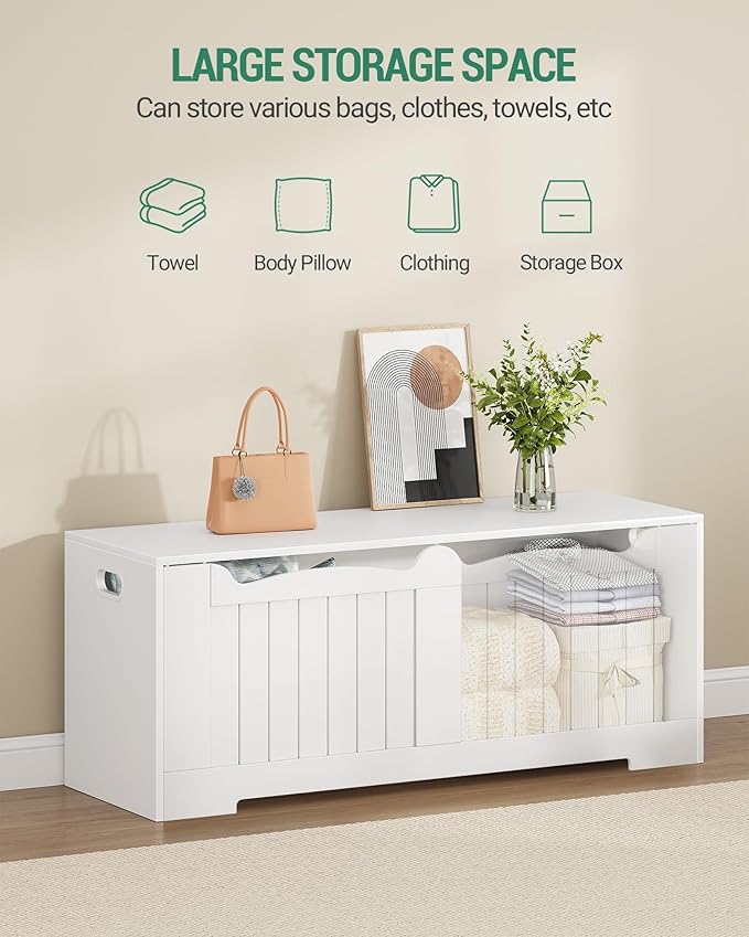 47.2" Storage Chest, Extra Large Storage Bench Trunk with 2 Safety Hinges, Wooden Box, Lift-Top Chest Organizer, Shoe Bench for Entryway, Bedroom, Living Room, White SB28603X