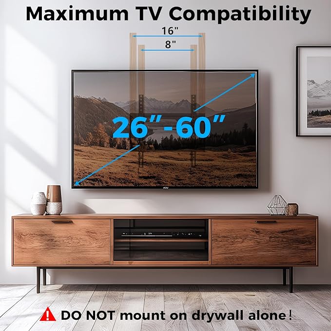 UL Listed Tilting Low Profile TV Wall Mount - Holds Most 26-60 Inch TVs Up to 99 lbs, Quick Release Lock, Max VESA 400x400mm, Fits 8''-16'' Studs - by USX STAR