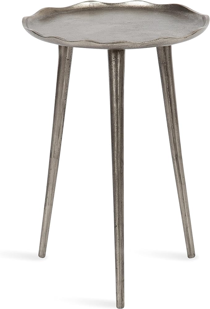 Kate and Laurel Alessia Modern Round Metal Side Table; 15 x 15 x 22; Silver; Decorative Glam Cast Aluminum End Table with Deckled Edge for Bedroom Nightstand or Living Room Accent