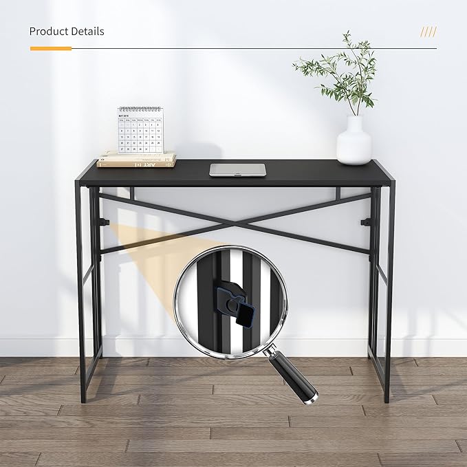 Folding Desk 40 inch Writing Gaming Computer Camping Table, No Assembly Required Home Office Desk, White