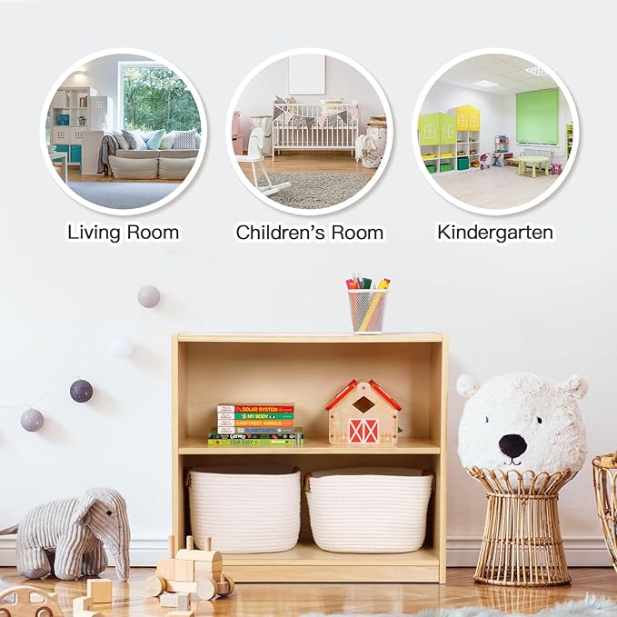 OOOK Montessori Toy Shelf, Kids Bookshelf and Toy Storage, Small Bookshelf for Kids, 2-Tier Wooden Storage Shelves for Classroom, Kindergarten, Kids Room, Playroom, Daycare Center and More