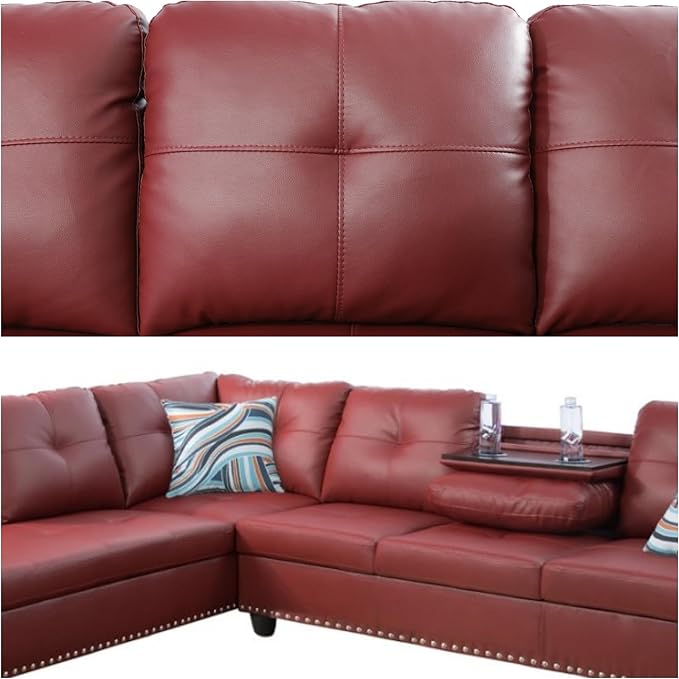 L-Shaped Sectional Sofa, Modern Sectional Couches Home Sofas for Living Room with Movable Chaise, Modular Living Room Sets Furniture for Apartment Bedroom & Office, Red