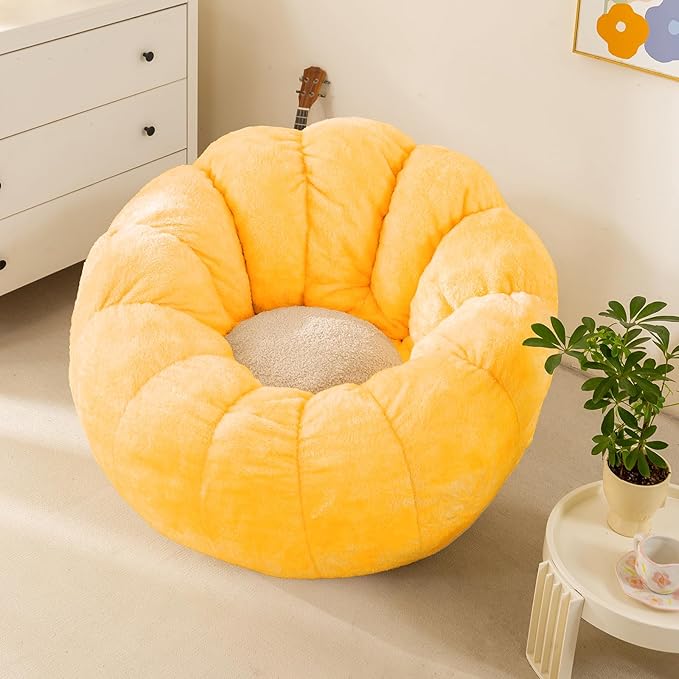 Pumpkin Bean Bag Sofa Chair for Adult, Beanbag Couch with Filler for Reading and Relaxation, Comfy and Lazy Sofa for Dorm, Apartment, Living Room and Bedroom, Orange