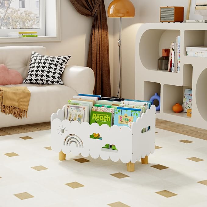 Wood Kids Bookshelf, Montessori Bookshelf, With 2 Adjustable Dividers, Suitable Kids Rooms, Nursery & Classroom, Kids Bookshelf And Toy Storage, Toddler Book Rack, Nursery Book Shelves, (White) big