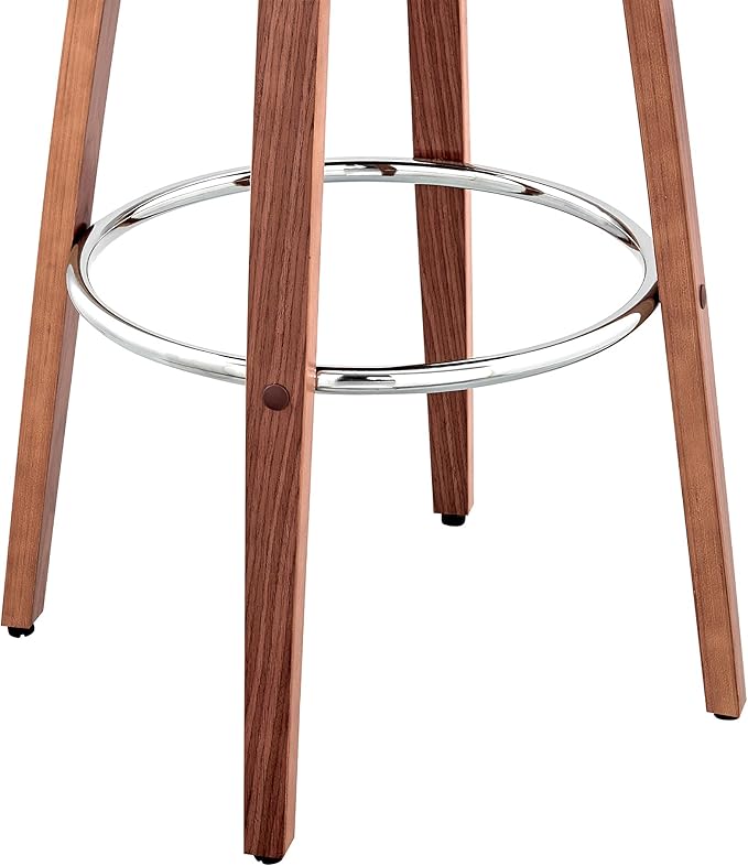 Armen Living Daxton Mid Century Modern Swivel Bar Stool for Kitchen Island Counter in Brown Faux Leather and Walnut Wood, 26" Seat Height