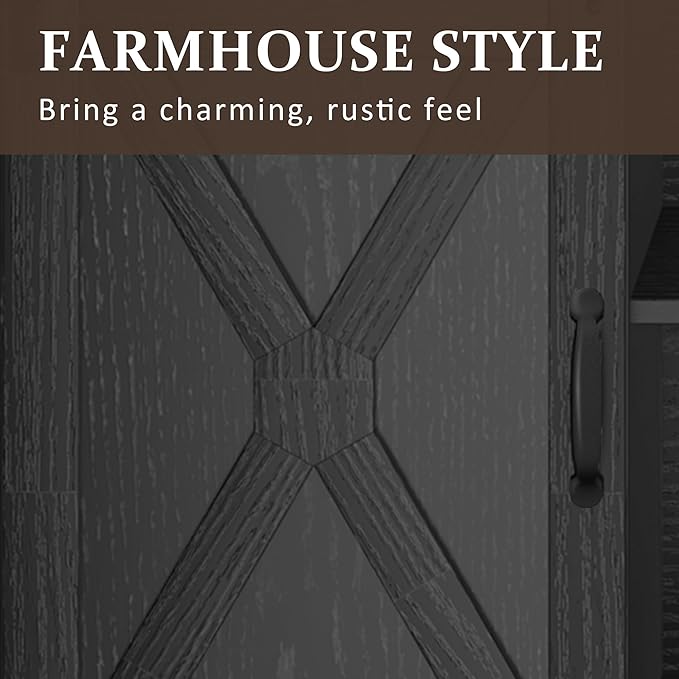 RoyalCraft Farmhouse TV Stand with Sliding Barn Door for TVs up to 65+ Inch, 34" Tall Entertainment Center, Wood Media Console Storage Cabinet for Bedroom, Living Room, Black