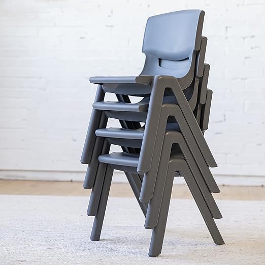 ECR4Kids 14in Plastic School Stack Chair, Children's Furniture, Grey, 4-Pack