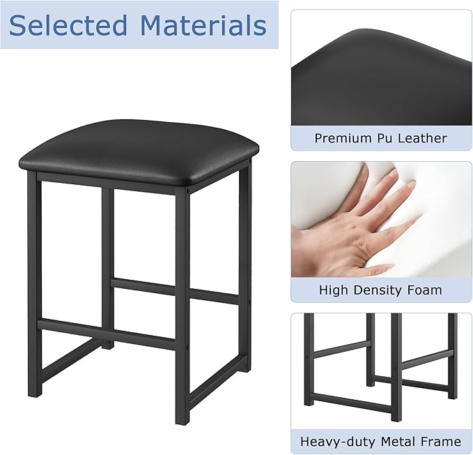 VECELO Kitchen Table and Chairs for 4, Dining Room Set with PU Chairs/Stools, Heavy-Duty Metal Frame, Faux Marble Tabletop, Space-Saving Design for Small Spaces, Easy Assembly, Elegant Black