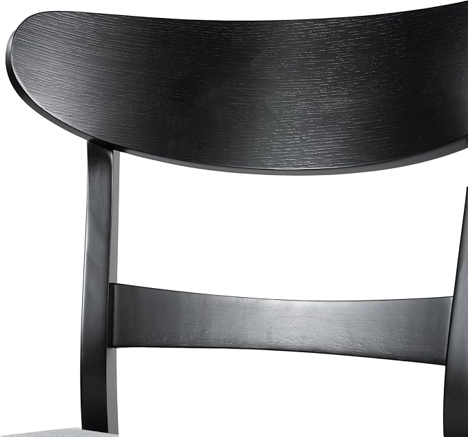 Set of 2 Solid Wood Dining Chairs, Fabric Upholstered Seat Mid-Century Modern Kitchen Furniture for Living Room, Light Gray+Black