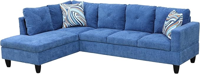NicBex Sectional Couch 3 Pieces Sofa Set with Right Chaise Linen L Shaped Cloud Couch for Living Room Furniture Sets with Storage Ottoman, Modular Sofa for Living Room & Apartment, Blue