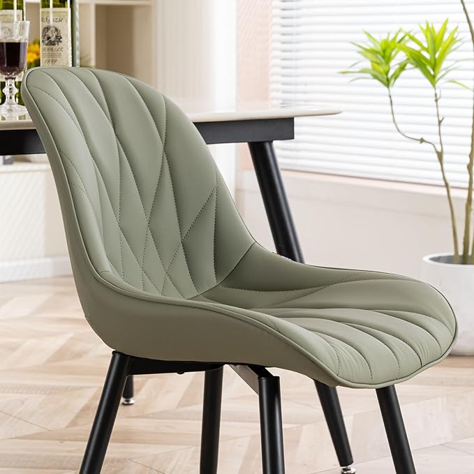 Rowill Dining Chairs Set of 2 - Upholstered Faux Leather Kitchen Chairs with Soft Cushion Backrest, Sturdy Metal Legs & Non-Slip Pads, Perfect Modern Design for Home Dining Room, Kitchen, Olive Green