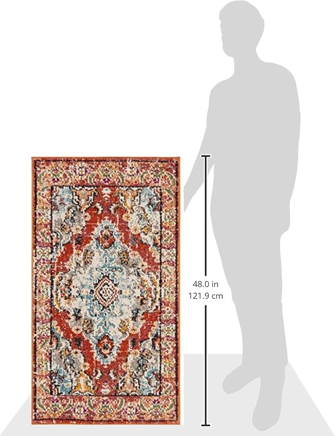 SAFAVIEH Monaco Collection Accent Rug - 2'2" x 4', Orange & Light Blue, Medallion Distressed Design, Non-Shedding & Easy Care, Ideal for High Traffic Areas in Entryway, Living Room, Bedroom (MNC243H)