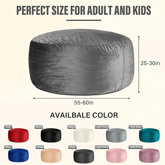 HABUTWAY Bean Bag Chair: Giant 6' Memory Foam Furniture Bean Bag Chair with Microfiber Cover - 6Ft,Grey