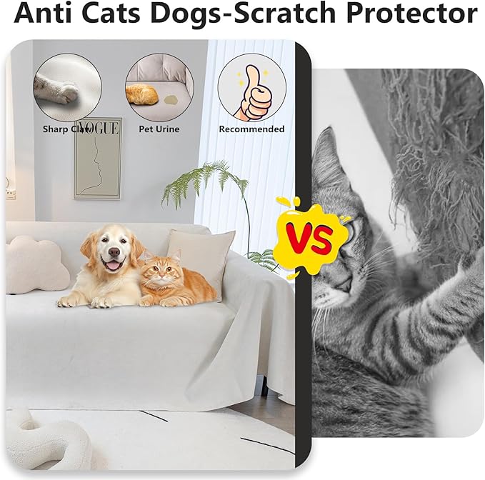 STACYPIK Waterproof White Couch Cover, Anti-Scratch Pet Protector for 2 Cushion Couch, Anti-Slip Sofa Couch Cover for Loveseat, Multi-use Sectional Cover for L-Shaped, Washable Sofa Slipcover-71X118IN