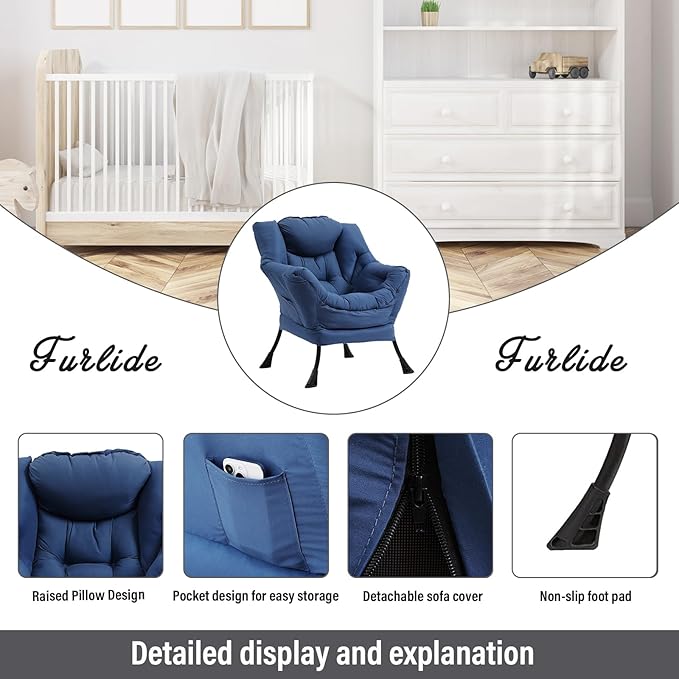 Lazy Chair with Ottoman, Modern Chair with Folding Footrest, Lounge Accent Chair, Comfortable Reading Chair (Royal Blue)