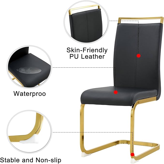 Dining Chairs Set of 8, Faux Leather with Plated Chrome Metal Frame, Modern Kitchen Chairs with Padded Seat High Back for Dining Room, Kitchen, Living Room