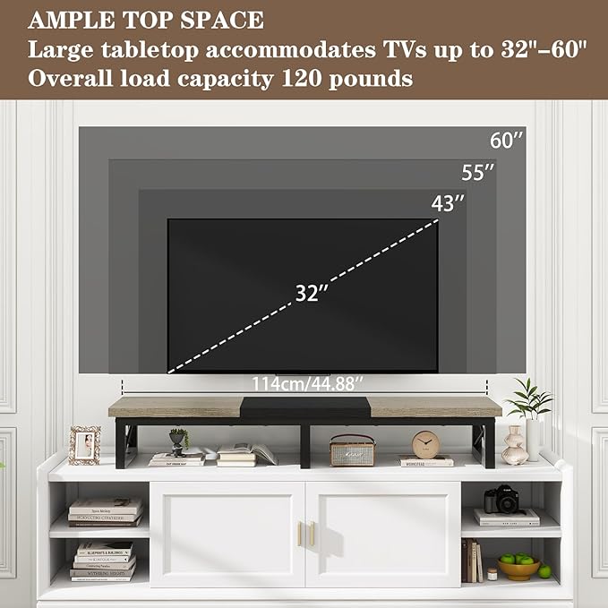 IBUYKE 45" Large TV Riser for 32-60 inch TV,Tabletop Short TV Stand with Storage and Steel Legs,Dual Screen Office Desk,Stand Riser,TV Riser Stand for Home,Bedroom,Living Room,Greige Black TVT002YB