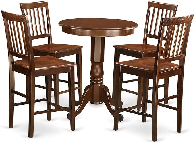 East West Furniture EDVN5-MAH-W 5 Piece Kitchen Counter Height Dining Table Set Includes a Round Pub Table with Pedestal and 4 Dining Room Chairs, 30x30 Inch, Mahogany