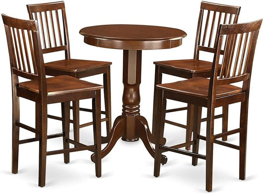 East West Furniture EDVN5-MAH-W 5 Piece Kitchen Counter Height Dining Table Set Includes a Round Pub Table with Pedestal and 4 Dining Room Chairs, 30x30 Inch, Mahogany