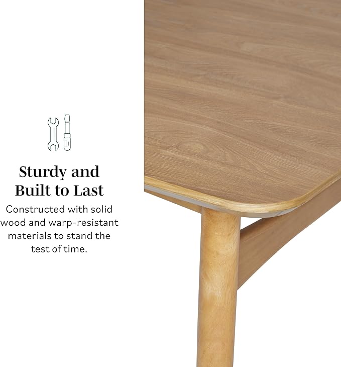 Walker Edison Mid-Century Modern Solid Wood Tapered-Leg Dining Table, 59 Inch, English Ash