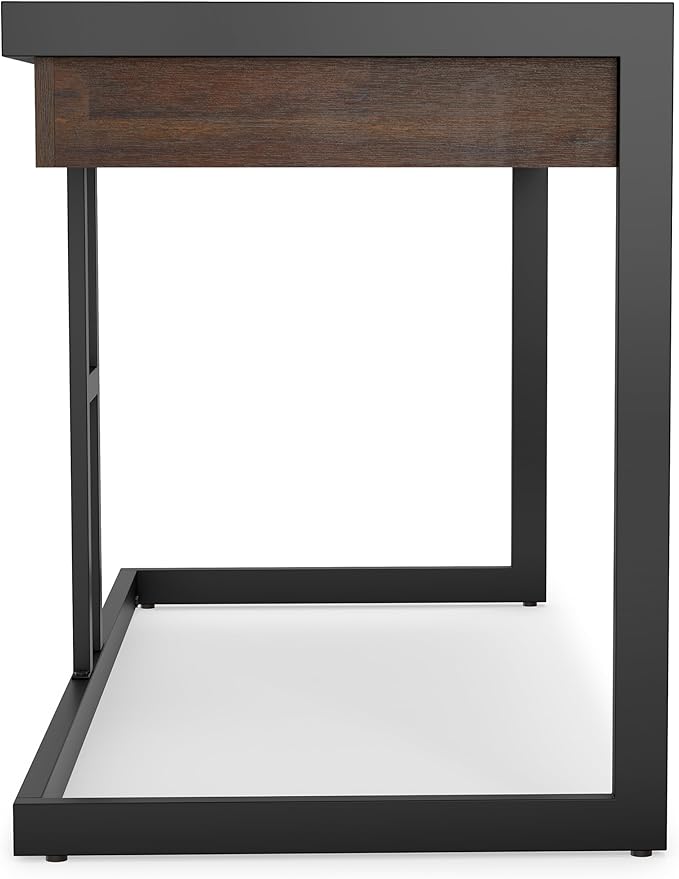SIMPLIHOME Erina Desk - 60-Inch Wide Solid Acacia Wood and Metal Writing Desk in Distressed Charcoal Brown, Modern Industrial Home Office Computer Table for Study with 2 Drawers and Keyboard Tray