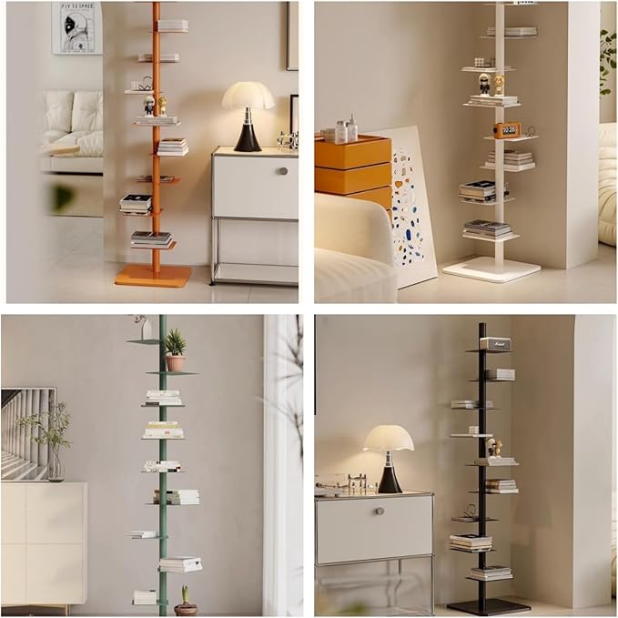 9-Tier Spine Bookshelf Metal Bookcase 5 Colors Vertical Bookshelf Tower Rotating Tall Narrow Book Shelf Ladder Book Rack Indoor (Green)