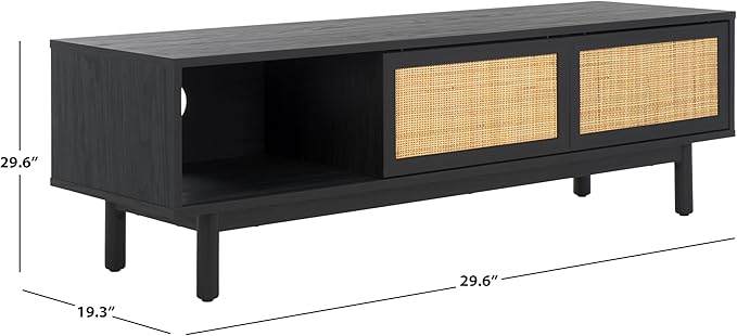 SAFAVIEH Aino TV Stand for up to 60" Flatscreen – Black, 2 Sliding Doors with Interior Storage, 1 Open Shelf, Entertainment Media Console (MED9619B)