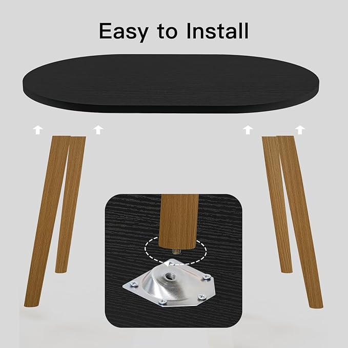 Small Coffee Table for Small Space, Low Table, Floor Table Desk for Sitting on The Floor, Japanese Coffee Table for Living Room, Tatami Tea Tables with Solid Wood Legs, Oval Coffee Tables, Black