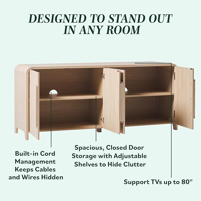 Walker Edison Chantelle Sideboard TV Stand with Storage, 70", Coastal Oak