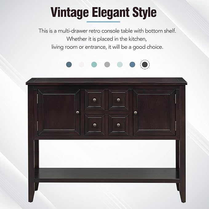 Merax Wood Farmhouse Buffet Table with Storage Shelf, 2 Drawers and Cabinets Buffet Coffee Bar Cabinet for Living Room Dinning Room Kitchen, Espresso