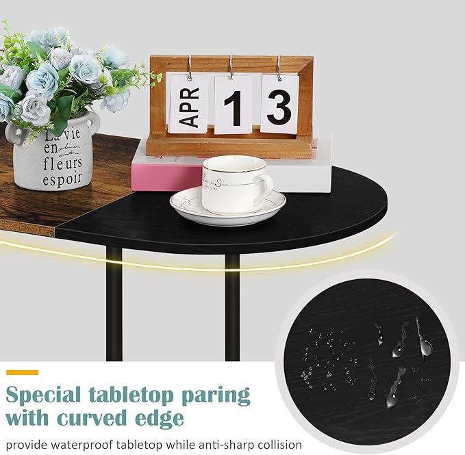 Small Round Coffee Table, 2-Tier Oval Center Table with Storage and Open Shelving, Minimalist Display Center Table for Living Room, Small Space, Home Office, Brown & Black
